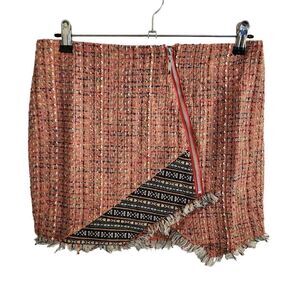 NWOT Endless Rose Tweed Frayed Hem Pencil Mini Skirt Size Large
